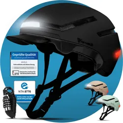 Fahrradhelm mit Front- und Rücklicht NOVA - Schwarz - L - Bestseller,Neu,oft gekauft
