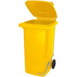 BRB 240 Liter Mülltonne/Müllgroßbehälter, gelb, mit Fußpedal für handfreie Bedienung