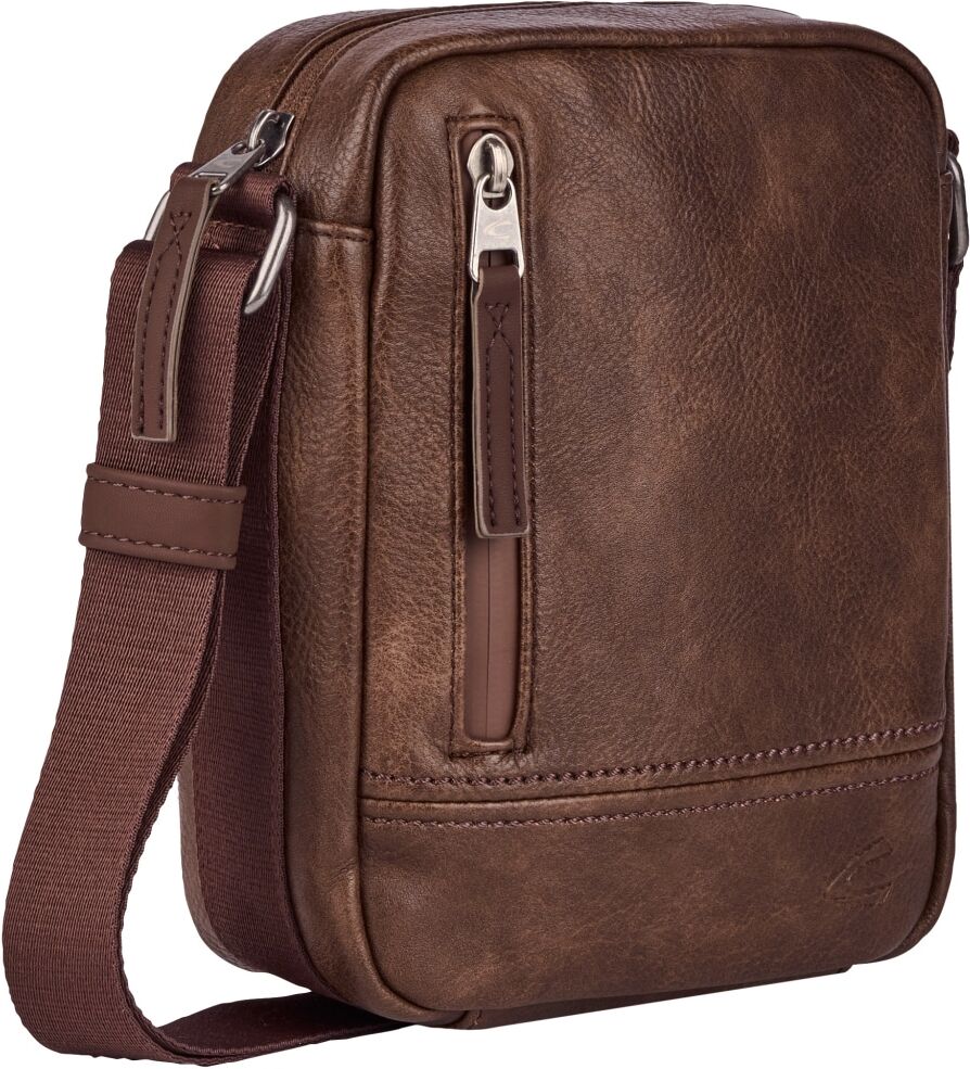 Umhängetasche CAMEL ACTIVE "Traces", Herren, Gr. B/H/T: 17cm x 21cm x 5,5cm, braun, Lederimitat, Taschen Umhängetasche, Herren, Schultertasche, funktional mit vielen Fächern braun B/H/T: 17cm x 21cm x 5,5cm