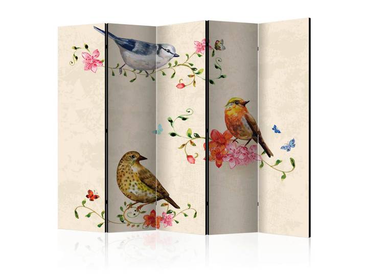 artgeist Paravent akustisch, Mehrfarbig, Champagner, Holz, Kunststoff, Kiefer, massiv, Vogel, 225x172x3 cm, Motiv auf Vorder- und Rückseite, Akustikschaumstoff, Wohnzimmer, Raumteiler, Paravents