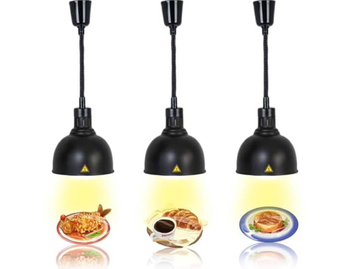 VFDZ Wärmelampe Küche Gastro, Hängende Speisenwärmer Lampe Einziehbar Wärmelampen für Speisen Buffet mit 250W Glühbirne, Lebensmittel Wärmelampe für Küche und Buffets Esszimmer