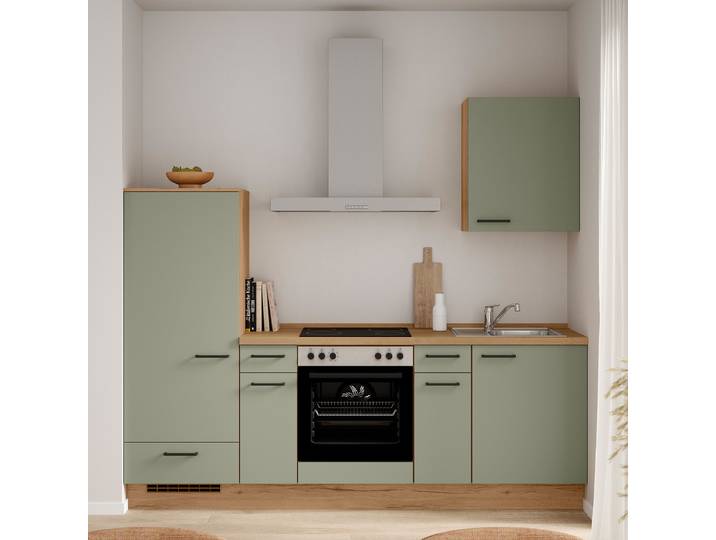 Küchenzeile Low-Line Senso Variante A 240cm Ausrichtung links Grün/Olivgrün Beko