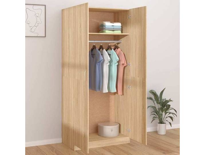 Soldes d'automne Meuble vêtements Brun - Garde-robe - Grand espace - Armoire penderie - Chêne sonoma - 90x52x200cm - Bois d'ingénie