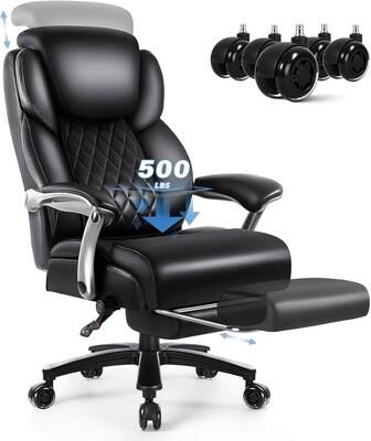 BOSSIN 600lbs Big and Tall Office Leather Chair with Flip up Armrest, Ergonomic Lumbar Support and Quiet Rubber Wheel