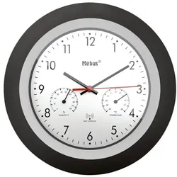 Mebus Funk-Wanduhr mit Thermometer und Hygrometer 19449 Ø 30 cm schwarz schwarz, 30 cm