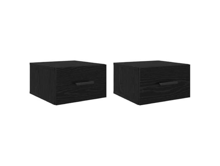 KUPTYERFG Nachttisch 2er Set Wandmontiert Schwarz Eichen-Optik 35x35x20 cm Freischwebende Hängeschränke fürs Schlafzimmer bieten kompakte Ablagefläche und eine moderne Optik ohne Bodenkontakt.