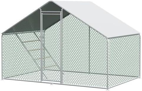 Freilaufgehege 3x2x2m Hühnerstall, Kleintiergehege Metallgehege mit Sicherheitsschloss und wasserdichtem PE-Dach, Auslauf für Hühner Kaninchen Enten Geflügel im Garten