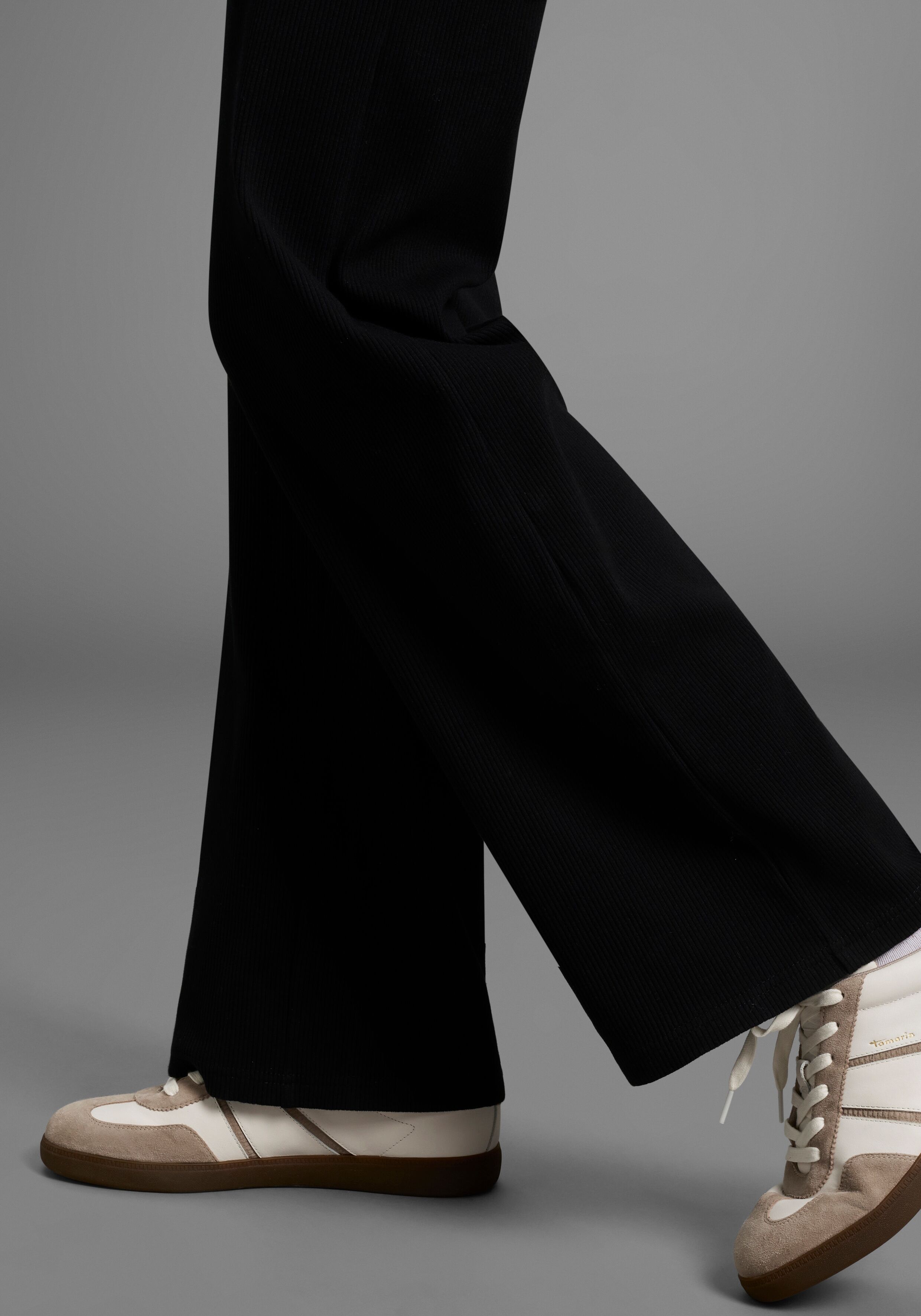 Umstandshose NEUN MONATE "Weite Jerseyhose für Schwangerschaft & Stillzeit, elastische Rippware", Damen, Gr. 36/38, N-Gr, schwarz, Jersey, Obermaterial: 95% Baumwolle, 5% Elasthan, unifarben, Basic, lässig geschnitten lang, Hosen Umstandshose, Umstands-Ho