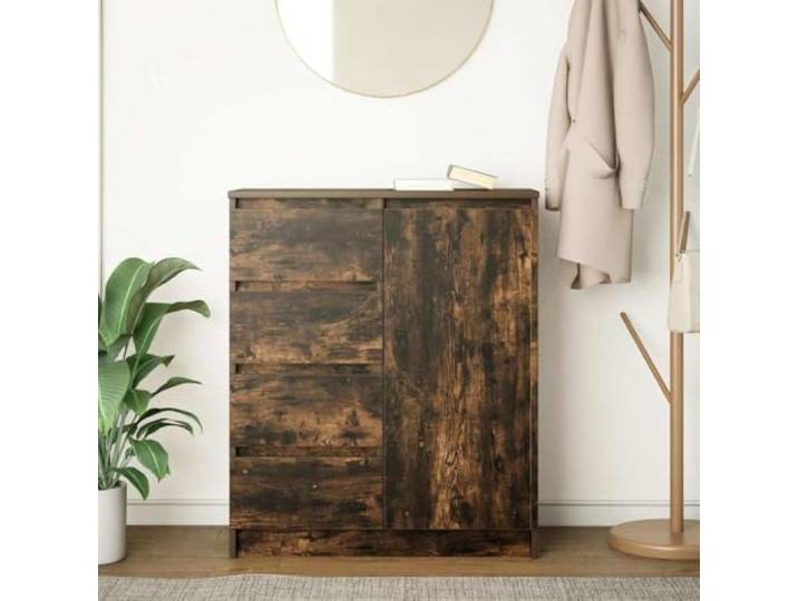 KTHLBRH Sideboard mit Schubladen Eiche Smoke 71 x 35 x 84 cm Technisches Holz, 4 Schubladen, 1 Tür, 1 Einlegeboden, individuelle Montage, einfache Wartung