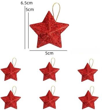 Inspire Select Gold Glitter Star Christmas Tree Ornaments Five Point Hanging Star Decorations For Holiday Home Decor red 6 Pcs