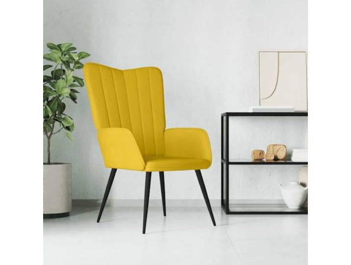 NLQMSU Relaxsessel, Senfgelb, Velours, mit Stahlrahmen Polsterschaum, weicher Samt, linierte Rückenlehne, stabil, langlebig, Wohnzimmerdesign