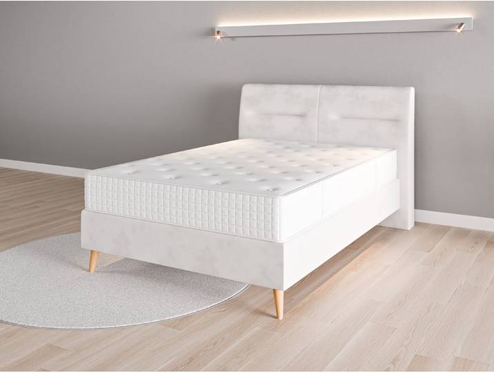 Boxspringbett 140x200 Nr. 2 - Weiß (Cremeweiß) - Vintage Velours