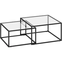 COUCHTISCHE 2er Set Gehärtetes Glas Metall Schwarz