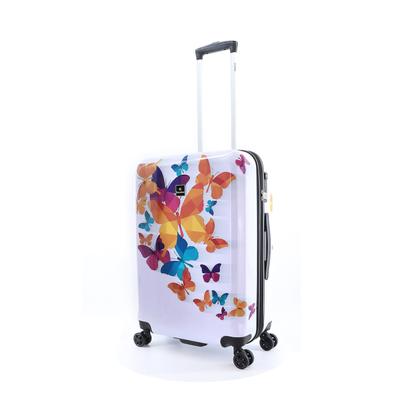 Koffer SAXOLINE "Schmetterling", Gr. B/H/T: 43,5cm x 66,5cm x 25cm, bunt (weiß, mehrfarbig), Polyester, Koffer, mit arretierbarem Aluminium-Trolleysystem