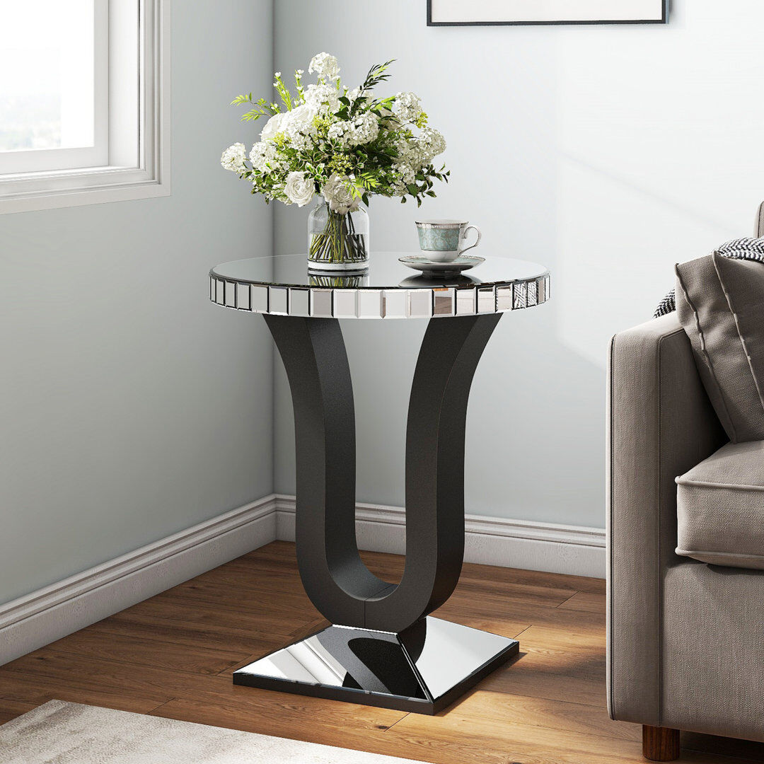 Blue Elephant 61x71cm Modern Side Table with Mirrored Glass Top Silver 69cm H X 61cm W X 61cm D