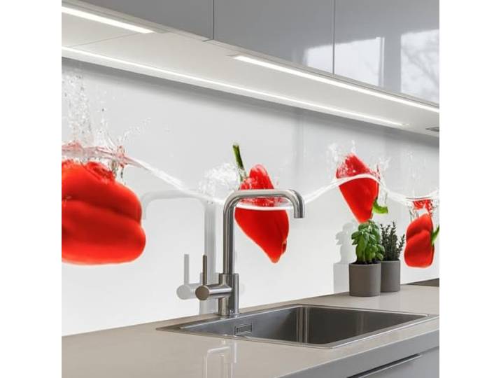KitchenYeah© Spritzschutz Küche Küchen Rückwand Küchendeko Wand Wandschutz 80x500 cm - Selbstklebend Backsplash Kitchen Peel And Stick Spritzer - Gemüse - Rot