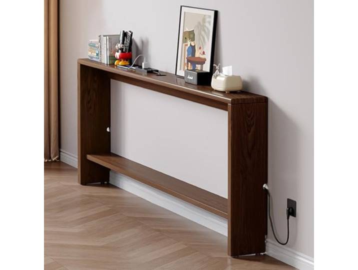 uofgcru Schmaler Konsolentisch, Eingangstisch, Holzsofatisch, Beistelltisch mit Kabeldurchführung, Akzenttisch for den Flur, Flurtisch for Flur und Wohnzimmer(Dunkler Walnusston - 120x10x69cm)