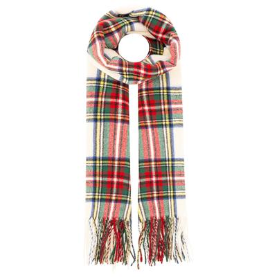 Schal ZWILLINGSHERZ "Schmales Karo", Damen, wollweiß, Obermaterial: 80% Polyester, 20% Viskose, kariert, Modetücher Schal, Viskose Mix, mit Fransen, klassisches Karo-Muster