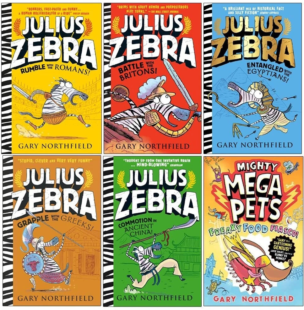 Walker Books Julius Zebra & Mighty Mega Pets by Gary Northfield - 6 Book Paperback Collection - Ages 7-9 - Funny Historical Fiction Gift Set