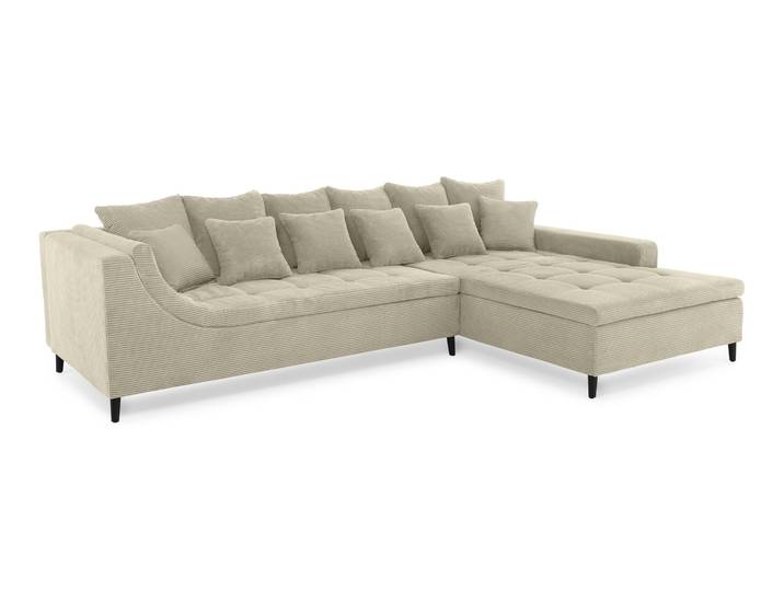 Ecksofa moderne L-Couch Polsterecke Rutschenlehne Metallfüße in Cord Beige Grau / 15223