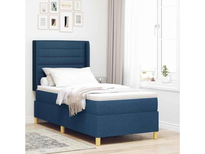 RJPLMFV Boxspringbett, Blau, 80 x 200 cm, mit Matratze, Stoff Verstellbares Kopfteil, mittelfeste Matratze, Holzrahmen, goldene Füße, pflegeleicht