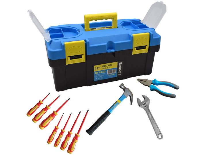 Safetool Caisse à outils avec 10 outils - Jaune et bleu