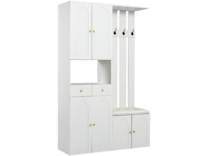 Vestiaire à l'entrée blanc banc à chaussures, 6 portes, 2 tiroirs