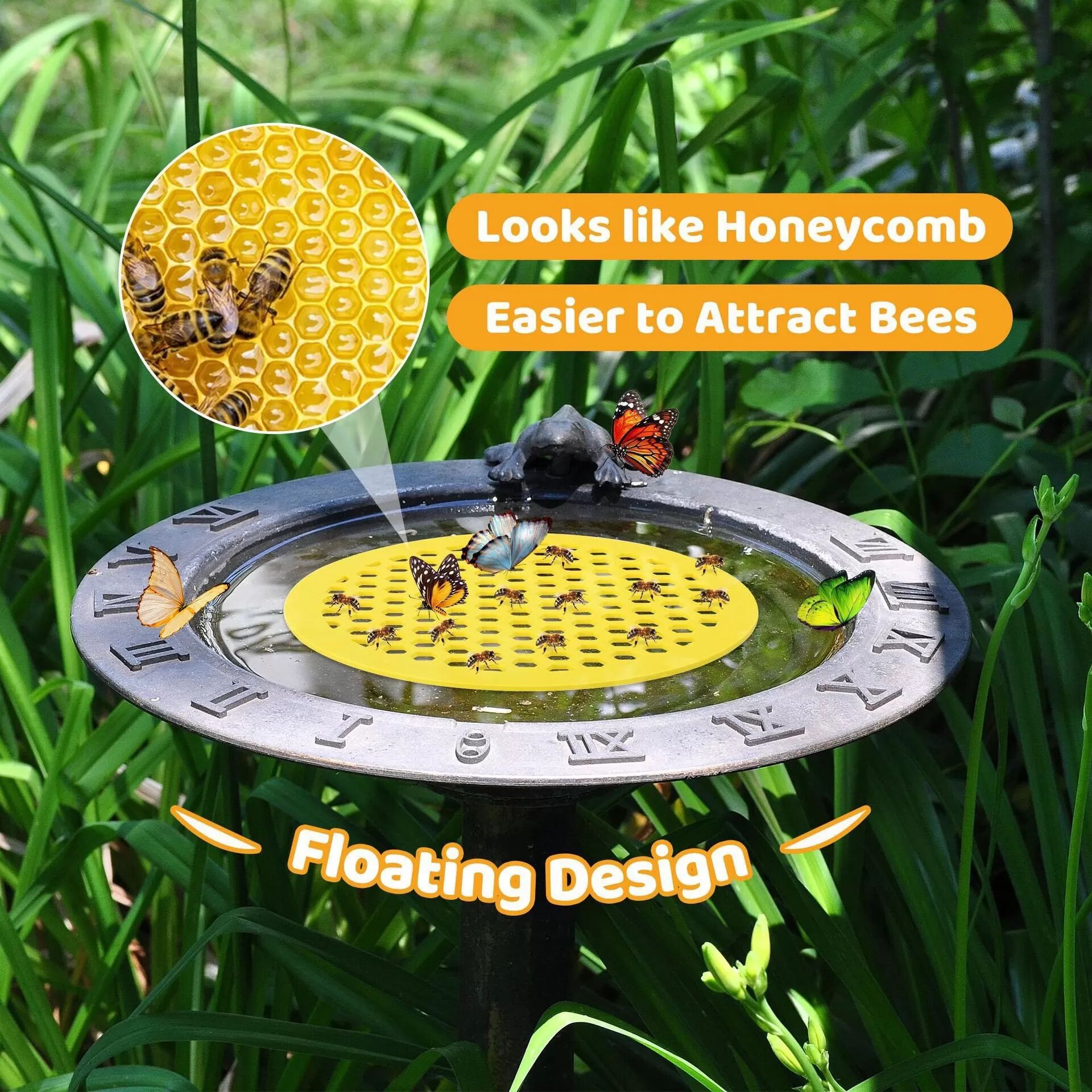 INF 4er-Set Schwimmende Bienentränke - EVA-Bienen-Tränke im Waben-Design Gelb