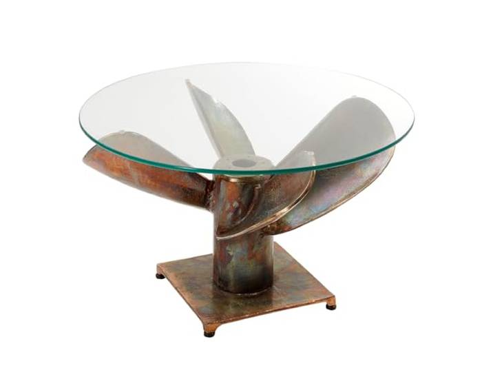 Couchtisch OCEAN 60cm - kupfer transparent - Sicherheitsglas - robust Montiert, hochwertig, für Wohnzimmer, eleganter Look, Unikat, maritimer Look