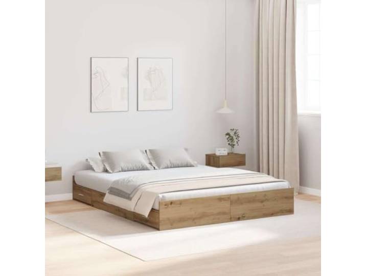 Stauraum Bettgestell mit Kiefernholz Modernes Design Artisan Eiche 160 x Bettgestell mit Aufbewahrung Artisan-Eiche 160x200 cm Massivholz Kiefer Stauraum Bett mit 4 Schubladen Lattenrost King Size