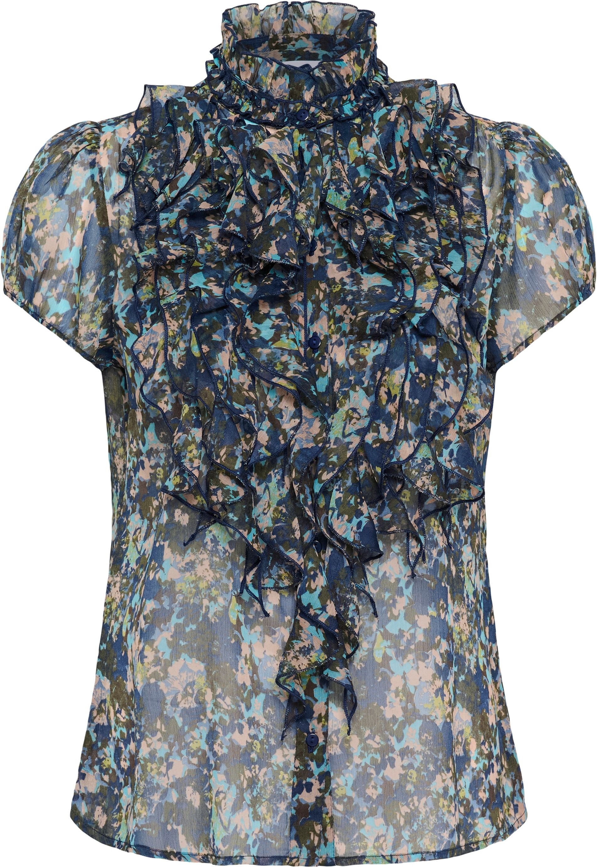 Langarmhemd SAINT TROPEZ "Damen Langarm - Hemd LiljaSZ", Damen, Gr. XL, N-Gr, bunt (big dipper camouflaged blooms), Obermaterial: 100% Polyester PES., Hemden