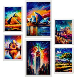 POSTER Set Mit 6 Erhöht Im Ölgemälde Stil A3 & A4 Weißer Rahmen