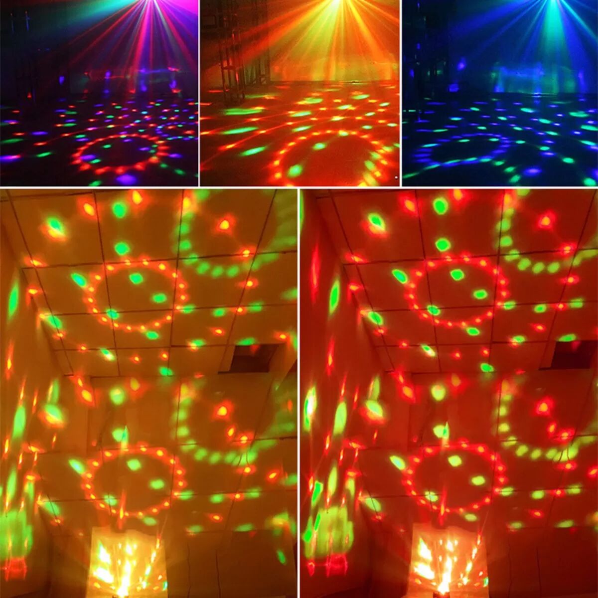 INF Fünffarbiges Mini Magic-Ball-Licht mit US-Stecker – Rotierendes 5x1W LED-Discolicht, sound-aktiviert und fernbedienbar