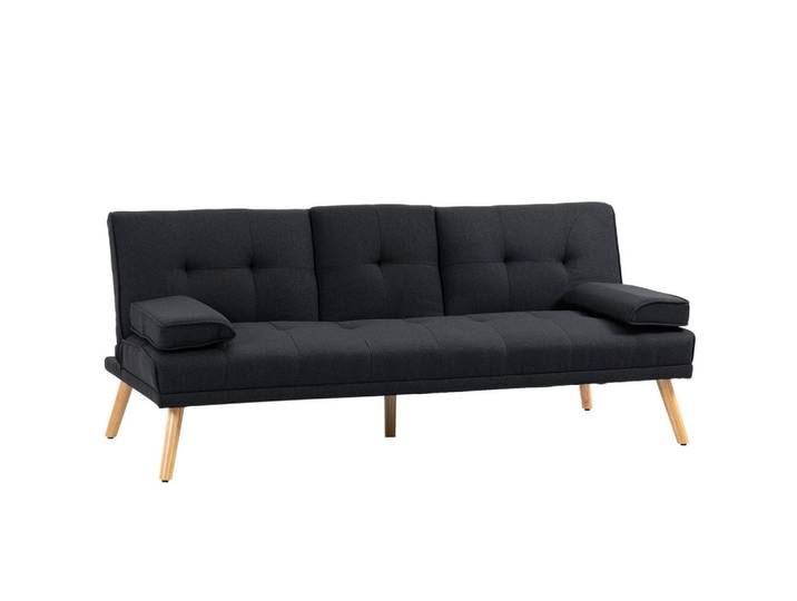 Homcom Schlafsofa, 3-Sitzer-Schlafcouch mit Klappbarem Tisch, Becherhalter, Grau, Textil, Pappel, Füllung: Schaumstoff,Schaumstoff, 77x78x181 cm, Wohnzimmer, Sofas & Couches, Schlafsofas