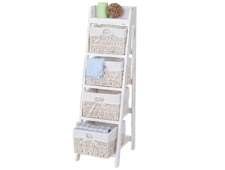 Étagère échelle Goiana Étagère sur pied avec 4 tiroirs en osier 101x30cm style shabby vintage ~ blanc