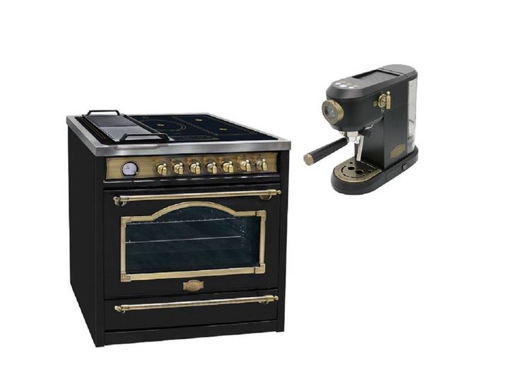 Kaiser Küchengeräte Induktions-Standherd Elektro Standherd 90 cm 5 Kochzonen+Kaffeemaschine, 19 bar HC 93655 IEm+KA 2005 Em, mit 1-fach-Teleskopauszug, Elektro Standherd 90 cm 5 Kochzonen+Kaffeemaschine, 19 bar