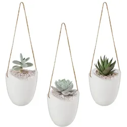 Relaxdays Hängende Wandvase im 3er Set Weiß,Hellbraun