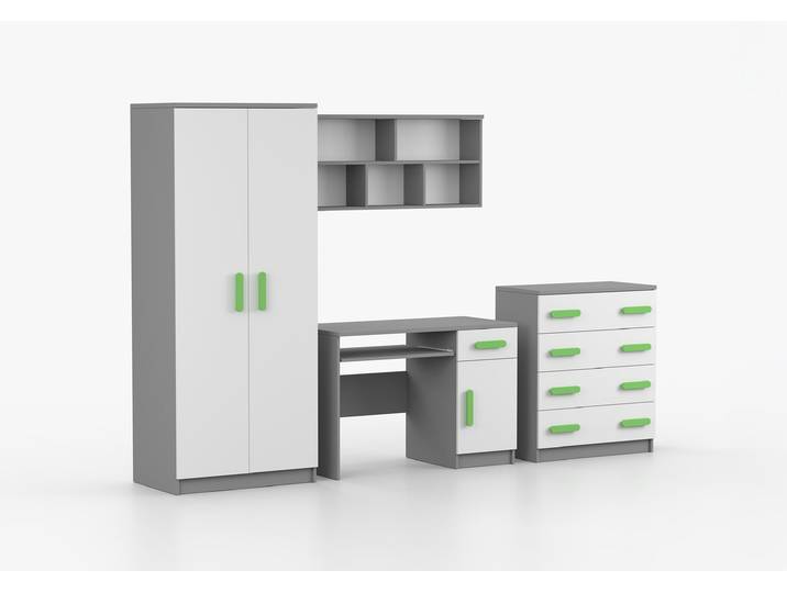Kinderzimmer Komplett - Set JONAS II 02 (4-teilig) Grau Weiß Limette