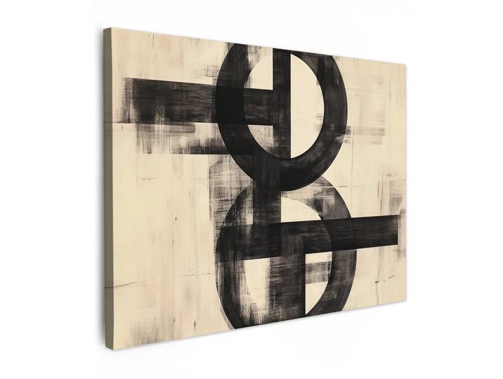 MuchoWow Leinwandbild - Kreise - Balken - Schwarz - Abstrakt - 80x60 - Malerei, Textil, Kiefer, Rechteckig, 80x60 cm, gerahmt, Bilder & Rahmen, Bilder, Wandbilder