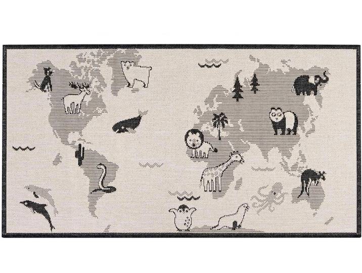 Kinderteppich LINIA - Weltkarte , weiss (wollweiß), B:80cm H:3mm L:150cm, Polypropylen (PP), PRIMAFLOR-IDEEN IN TEXTIL, Teppiche, Kinderteppich, Flachgewebe, Motiv Weltkarte, In- und Outdoor geeignet, Kinderzimmer