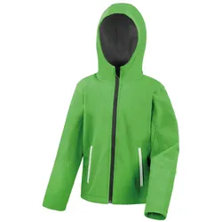Result Clothing, Unisex, Laufjacke, Youth TX Performance Hooded Soft Shell Jacket (152, 164), Grün, Mehrfarbig, Schwarz