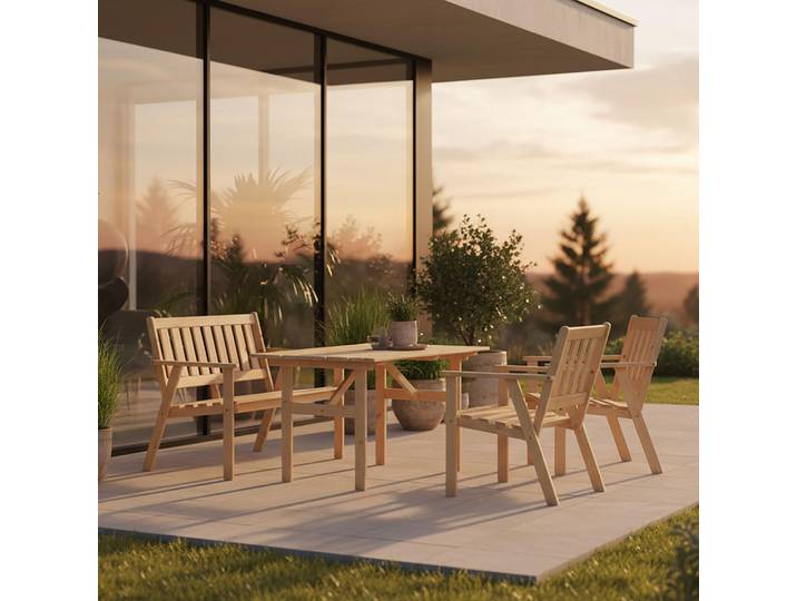 Gardenson Gartenset, Naturfarben, Holz, 4-teilig, Kiefer, massiv, Gartenmöbel, Gartengarnituren, Gartenmöbel-Sets