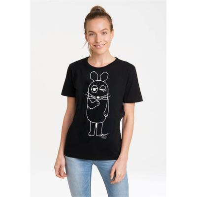 T-Shirt LOGOSHIRT "Maus - Outline", Damen, Gr. S, schwarz, 100% Baumwolle, unifarben, normal, Rundhals, Shirts T-Shirt, mit coolem Print