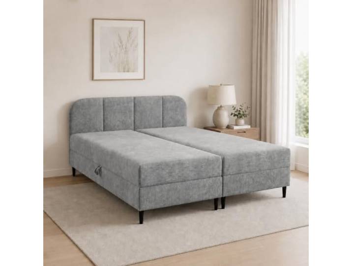 Home Collective Boxspringbett Doppelbett Polsterbett mit Stauraum 160x200cm Integrierte Bonnell-Federkernmatratze, 2 Bettkästen, gepolstertes Kopfteil, weicher Chenille-Bezug Grau