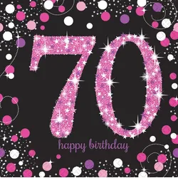 70. Geburtstag 16 Servietten pink schwwarz