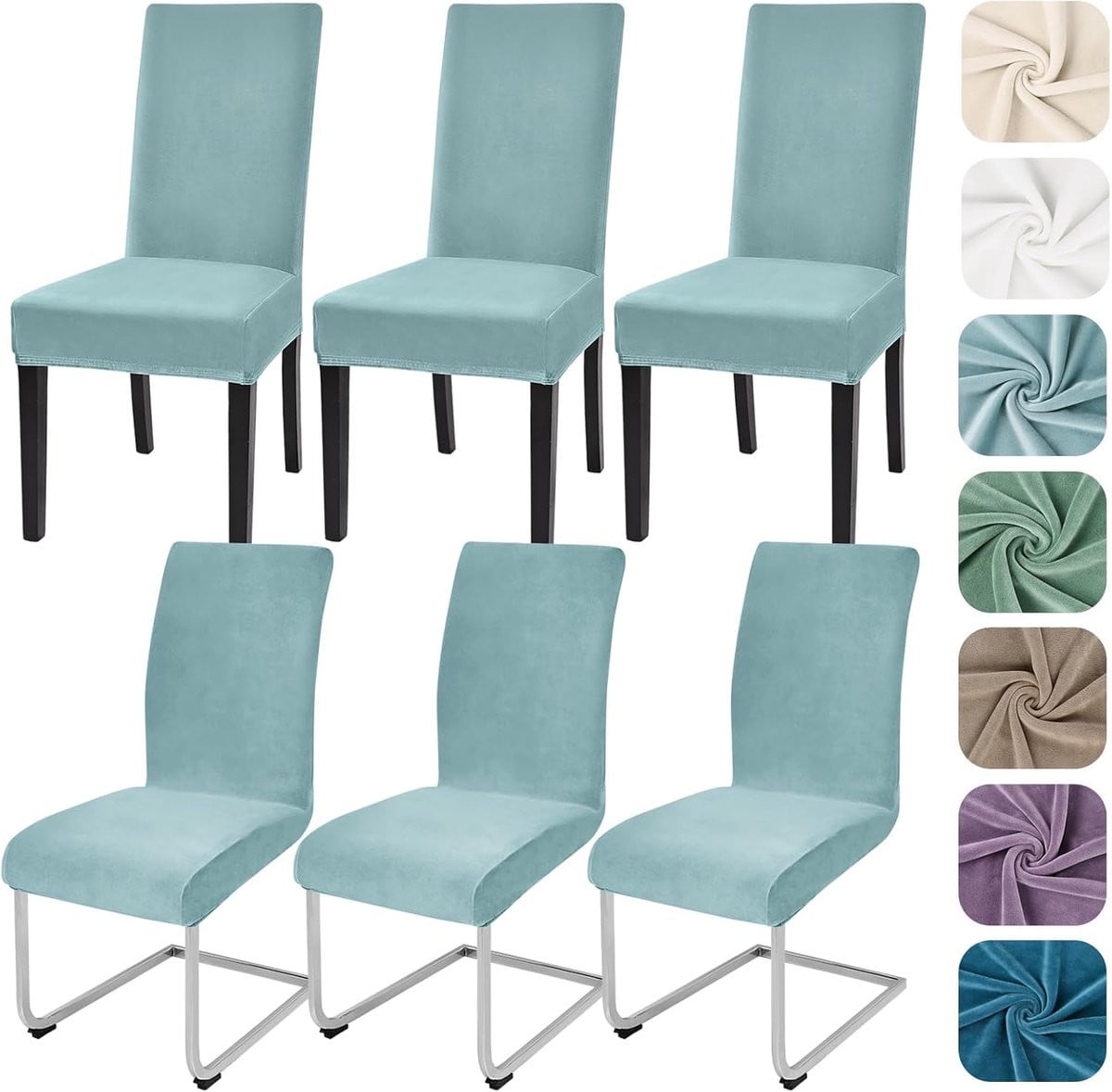 SnelShoppen Set van 6 Stretch Velvet Stoelhoezen - Elastische en Wasbare Beschermhoezen voor Eetkamerstoelen