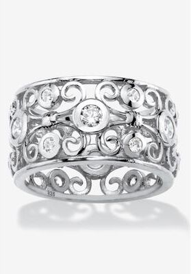 Women's 1 Tcw Round Cubic Zirconia .925 Sterling Silver Scroll Eternity Ring by PalmBeach Jewelry in Silver (Size 10)