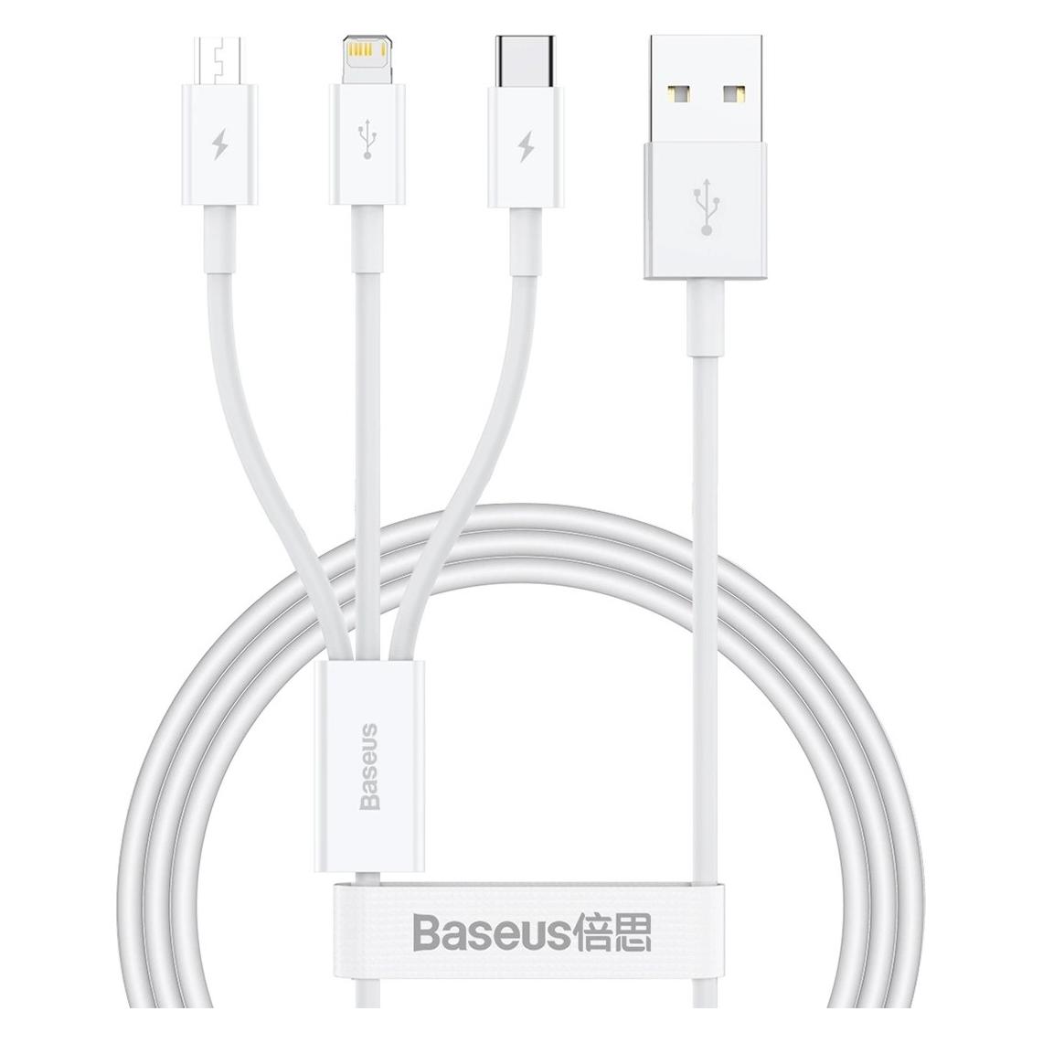 Baseus Quick Charge USB to M+L+C Superior Data 3.5A 1m (White) (1 m, USB 2.0, USB 3.2 Gen 1) (P10320105221-00)
