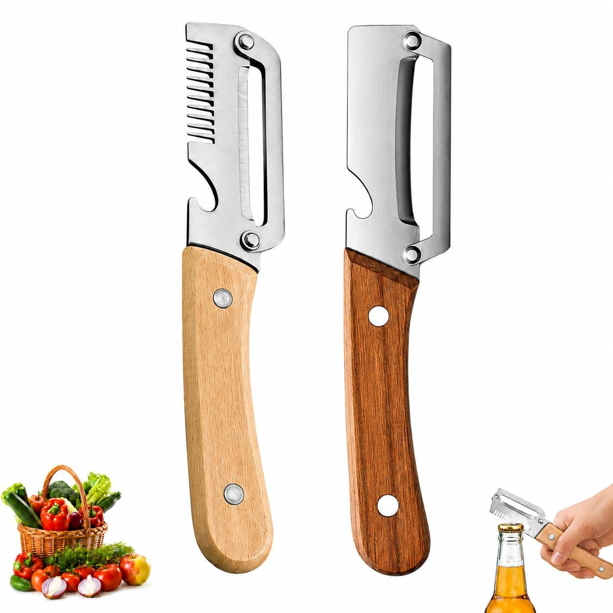 Solidchoice 3-in-1 Multifunctionele Groenteschiller met Houten Handvat