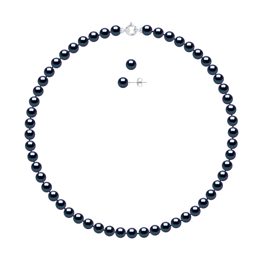 Versiering ketting en oorbellen zoetwater parels 7-8mm White Gold